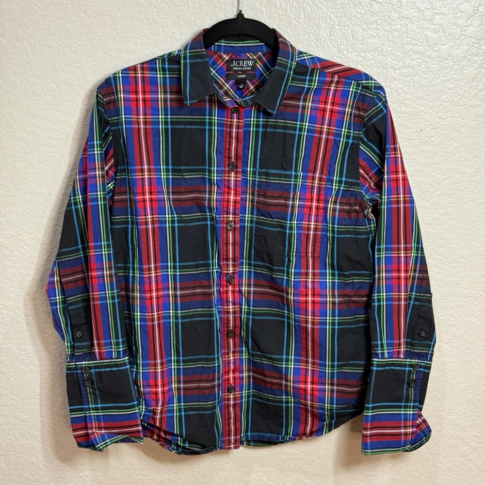 J Crew Organic Cotton Plaid Button Down Preppy Shirt Womens Sz 4 Red Blue Green